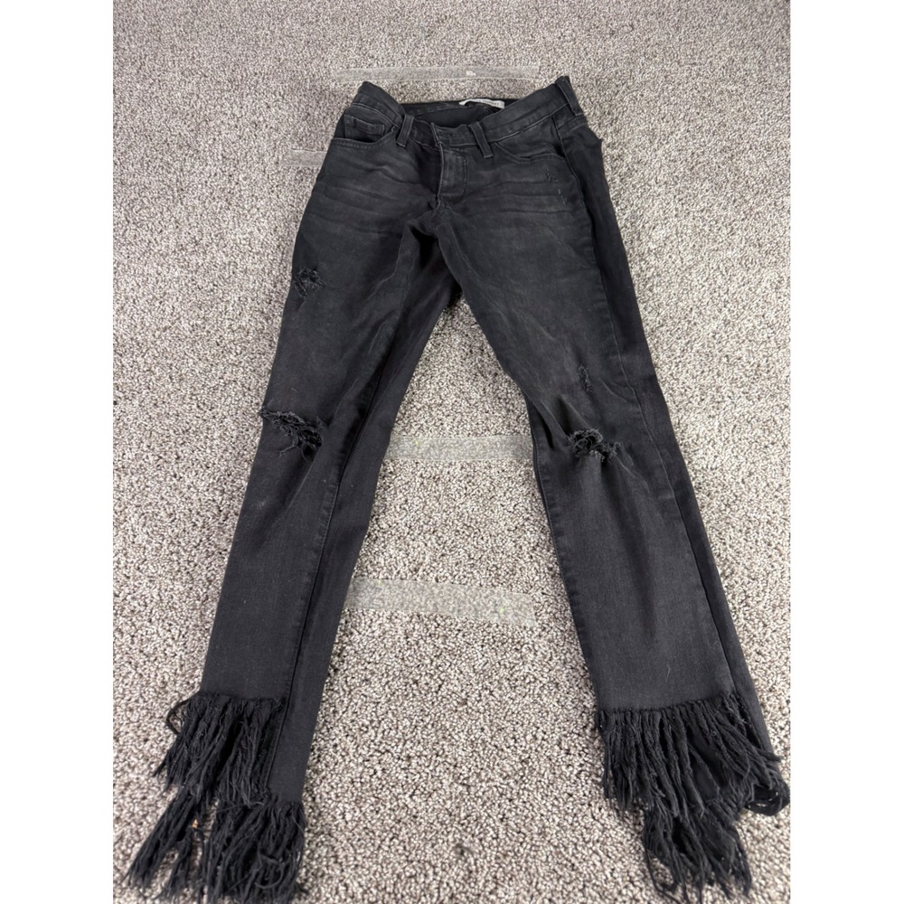 Flying Monkey Platinum Black‎ Distressed Fringe Hem Skinny Jeans Size 27 Y1278B